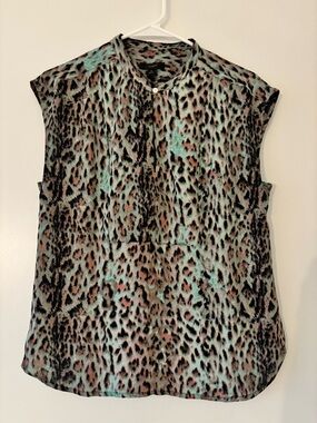 j. Crew Pink & Green Cheetah Print Blouse Size S
